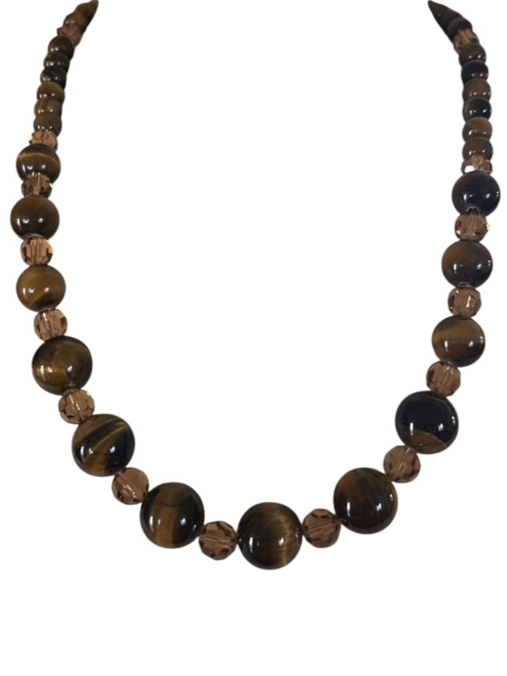 Vintage Tigers Eye and Amber Crystal Bead Necklace